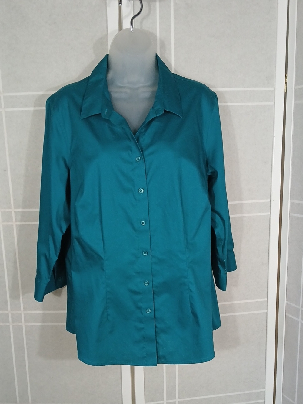 Foxcroft Teal 3/4 Sleeve Buttondown Shirt